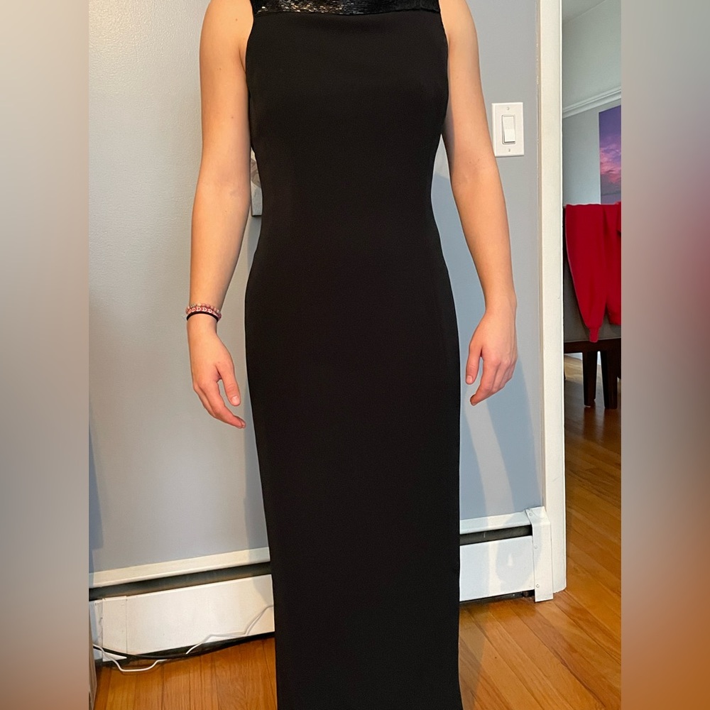 Evan Picone size 8 black gown with beaded neckline and V back